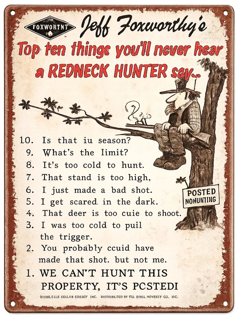 NEW Jeff Foxworthy Redneck Hunter Quote Metal Sign